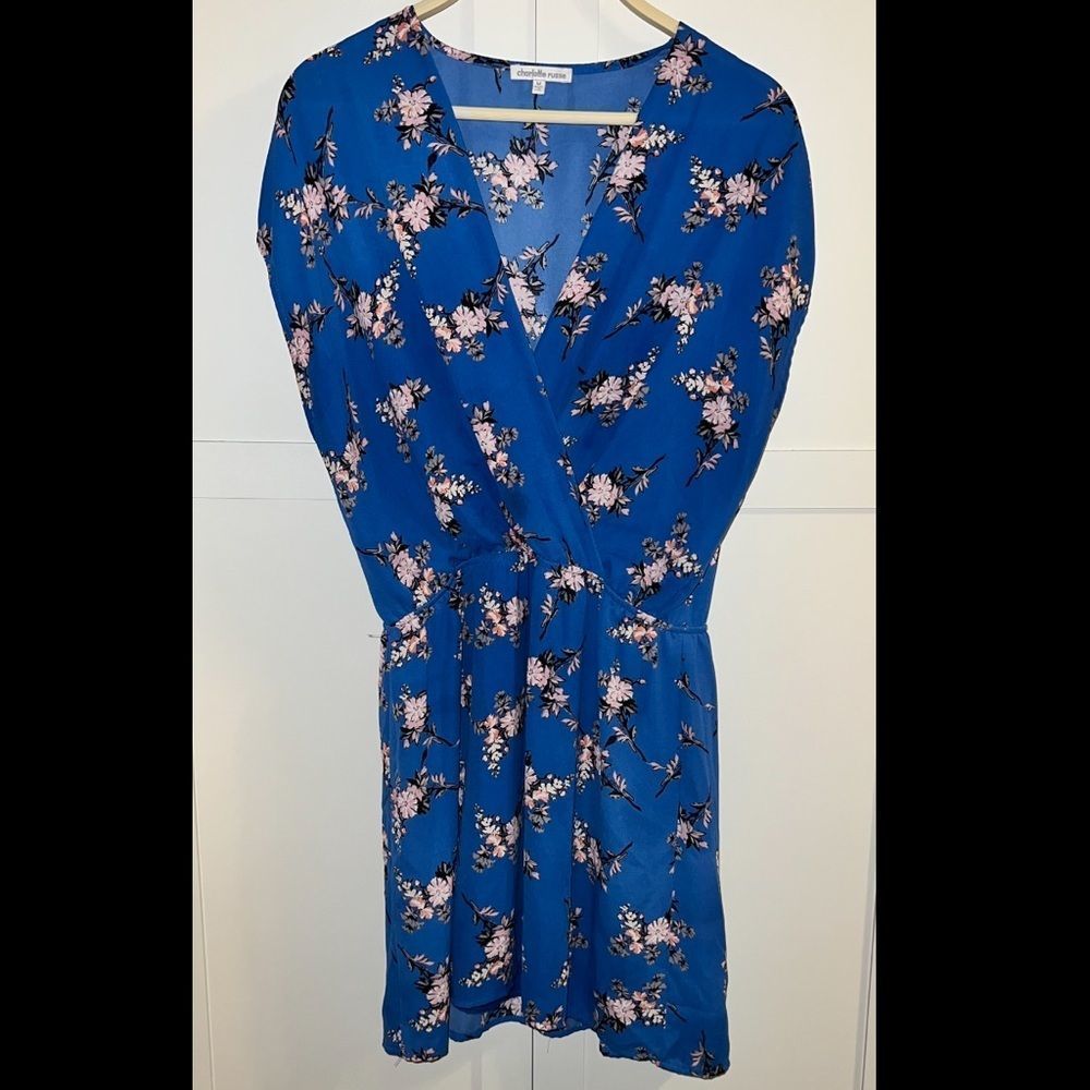 Charlotte Russe Dress Blue Floral Print | Size Medium